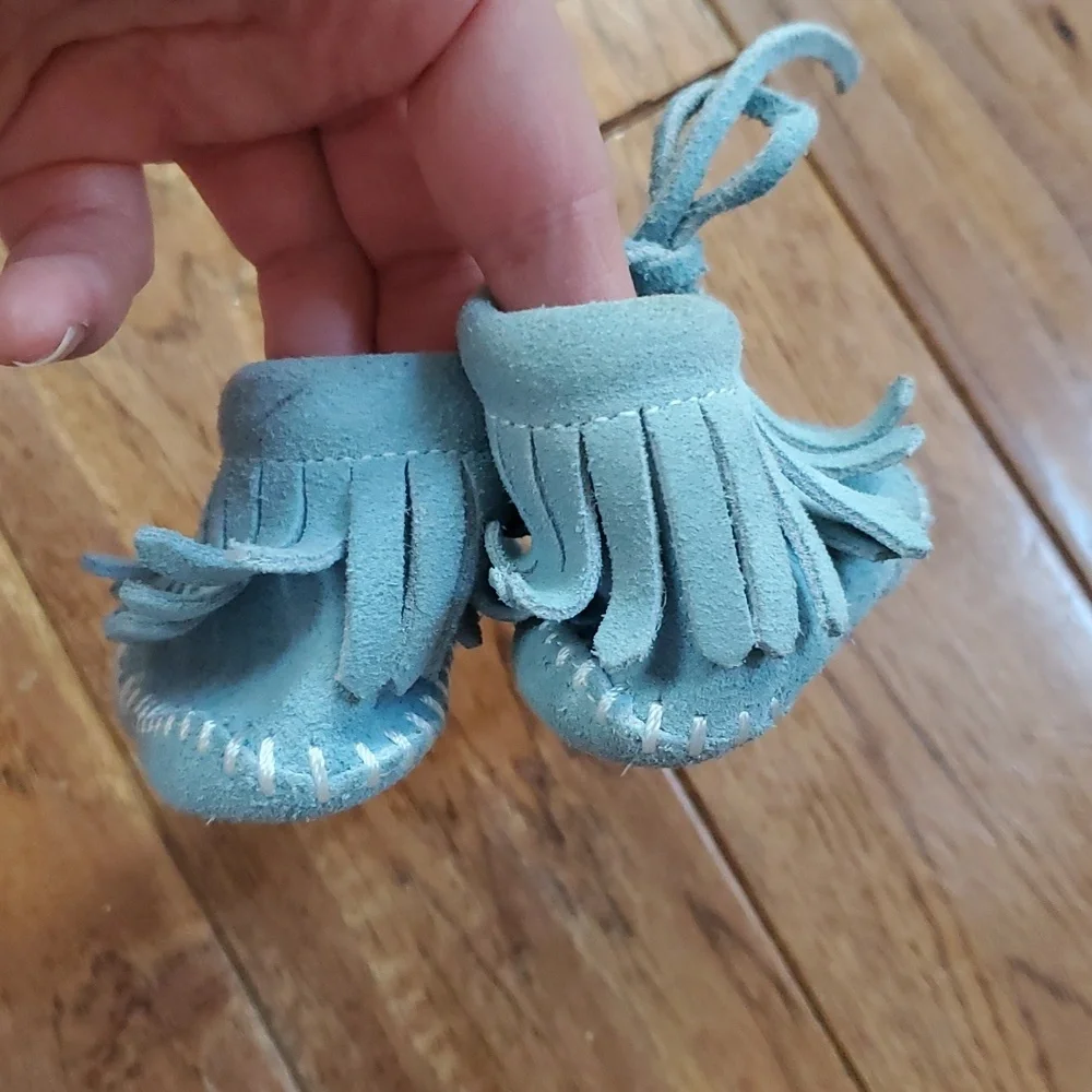 Minnetonka Blue Suede Baby Moccasins